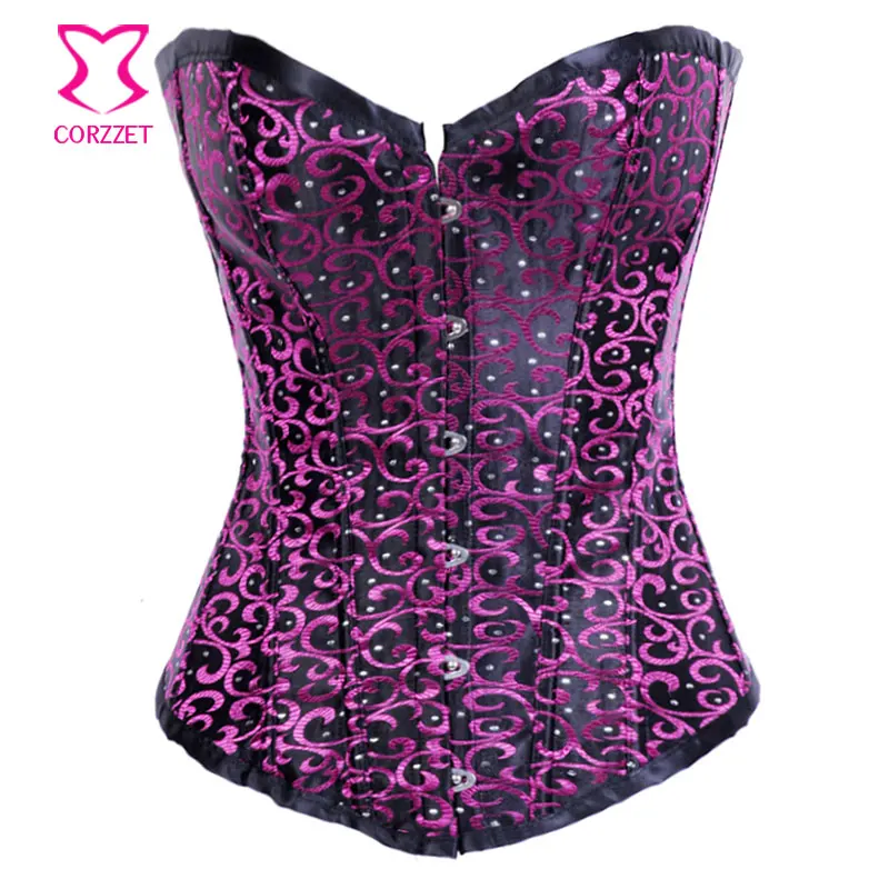 

Striking Black and Purple Corset Bustier Top Sexy Gothic Lingerie Burlesque Corpetes E Espartilhos Para Festa Korsett For Women