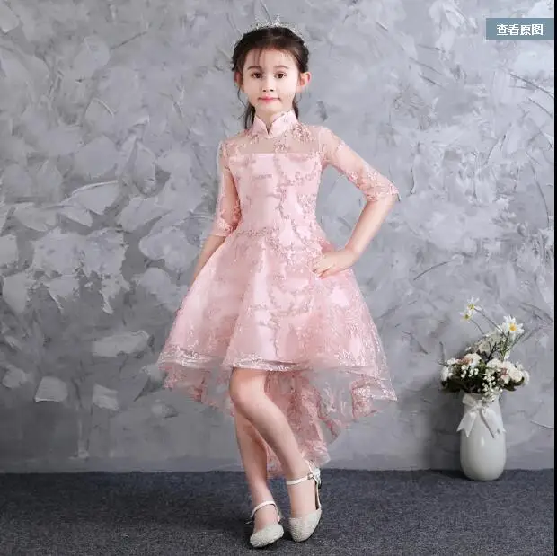 2018 New style Girls' wedding gauze short tail long children's birthday evening dress princess flower guzheng costume | Детская