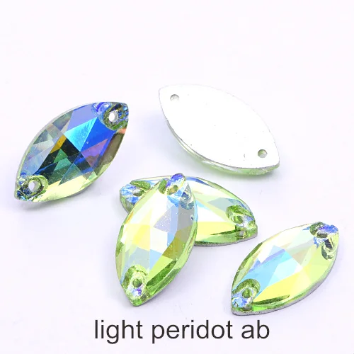 light peridot ab 7x15 мм 9x18 мм AB цвета конский глаз пришить Камень Flatback Navette из хрустального стекла для пошива Стразы для свадебного платья F0106 - Цвет: light peridot ab