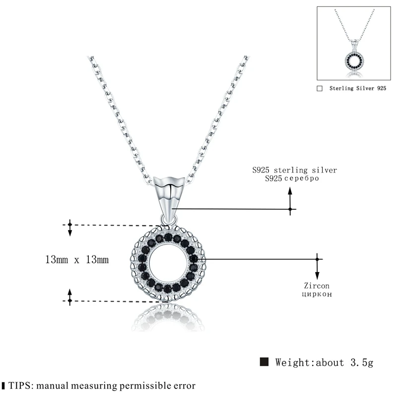 

[BLACK AWN] 925 Sterling Silver Jewelry Black Spinel Slide Necklace for Women Trendy Silver 925 Jewelry P193