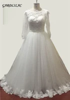 new white ivory long sleeve ball gown wedding dresses tulle with lace appliques plus size bridal gown vestidos de 15 anos