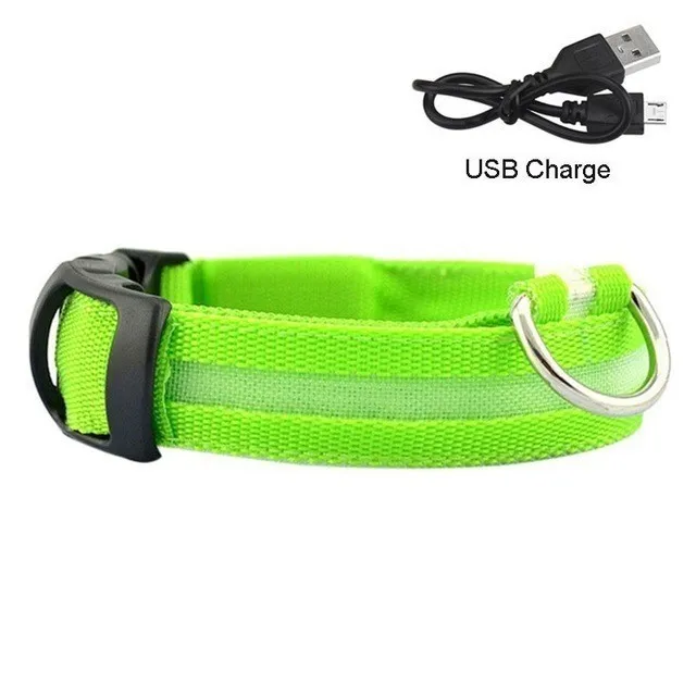 Светодиодный ошейник для собак с зарядкой от USB, светящийся ошейник для собак и кошек с usb-кабелем, светодиодный ошейник для собак - Цвет: Зеленый