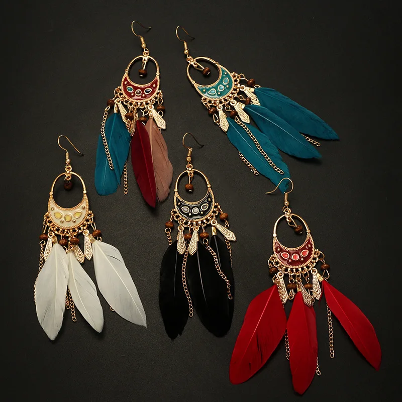 Длинные серьги OMGALA с кисточками и перьями для женщин крошечные бусины листья