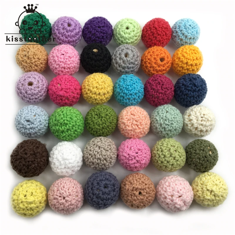 

14mm(0.55 inch)Rainbow Teething Beads 36 pcs Crochet Beads Baby Teether Baby Teething Necklace Chew Beads Eco Teething Toy