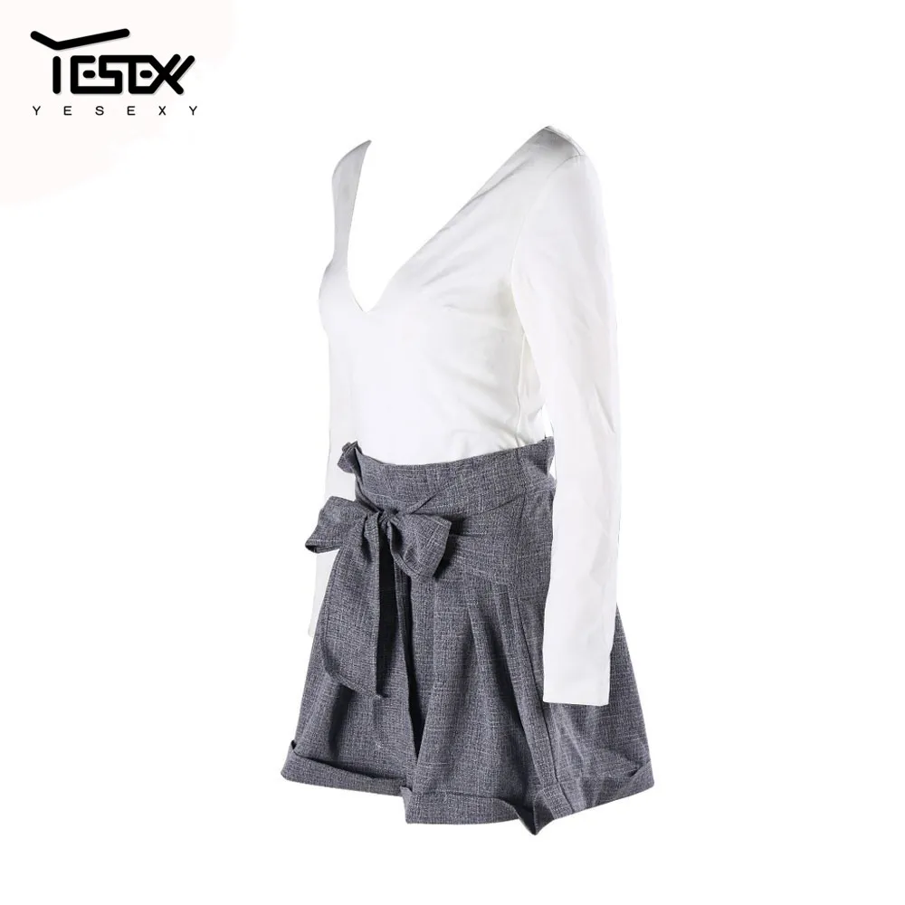 Yesexy 2019 сексуальный женский комбинезон с v образным вырезом Одноцветный длинными