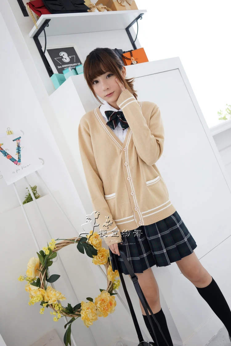 Японская школьная форма JK из аниме Yamada-kun до 7-NIN no Majo свитер бежевый Кардиган с