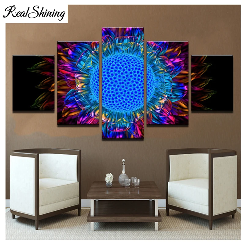 

Алмазная 5D картина REALSHINING 5 шт./компл., картина на стену, рисунок мандала, Подсолнух, алмазная вышивка, мозаичный Рисунок FS1418