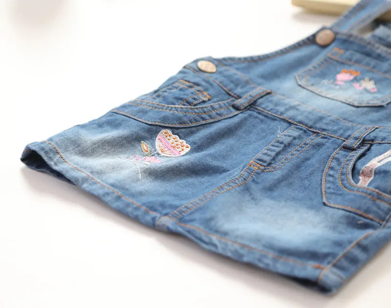 Сарафан для девочек мягкий джинсовый сарафан с вышивкой в виде цветов детские