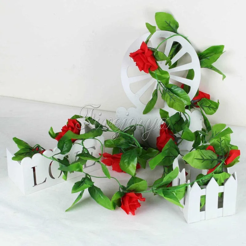 5 шт./лот искусственные розы из шелка Плющ лоза Искусственные цветы с зелеными