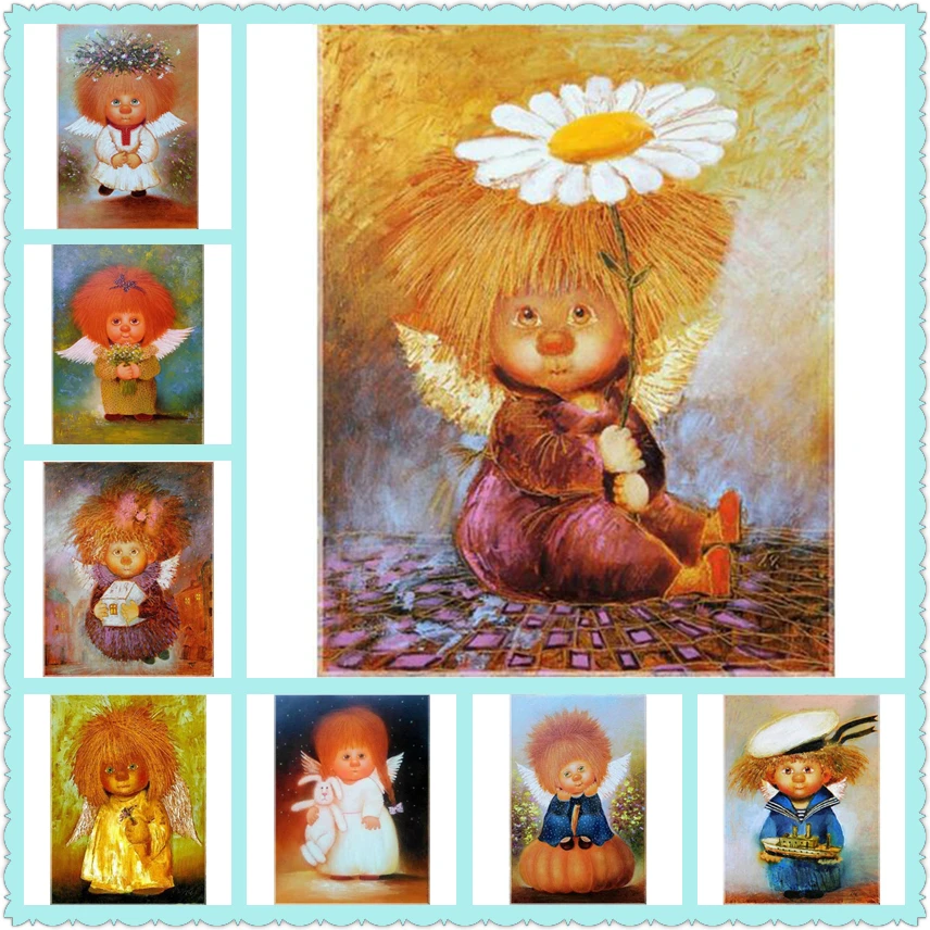 Алмазная 5D картина полная мозаика квадратная круглая с мультяшным ангелом