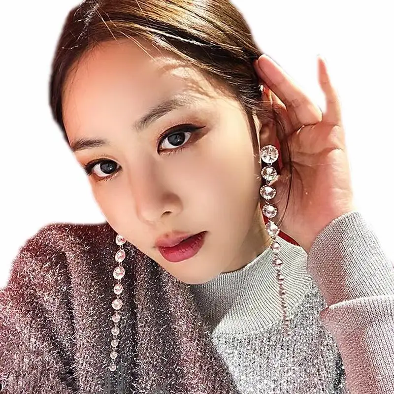 

Luxury Crystal Long Earrings For Women White Stone Party Wedding Fashion Jewelry Statement Big Earrings Valentine's Day Gifts