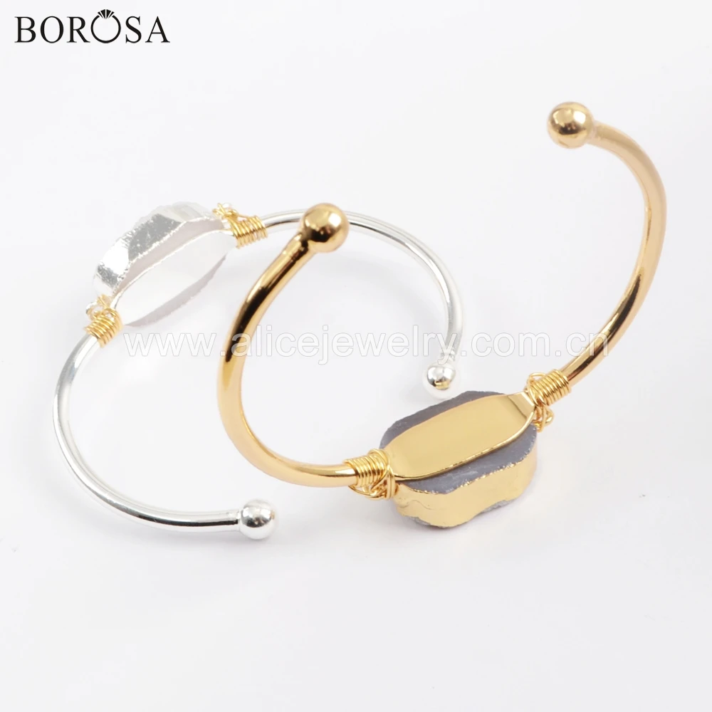 BOROSA 1 шт. Модный Золотой/Серебряный цвет натуральный агат Друза Овальный