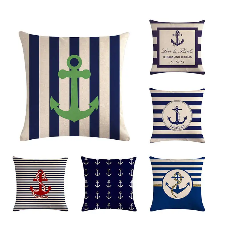 

Sea Blue Compass Printed Cushion Cover Anchor Pattern Marine Ship Throw Pillow Case Decorative Pillowcase Cojines Almofadas H766
