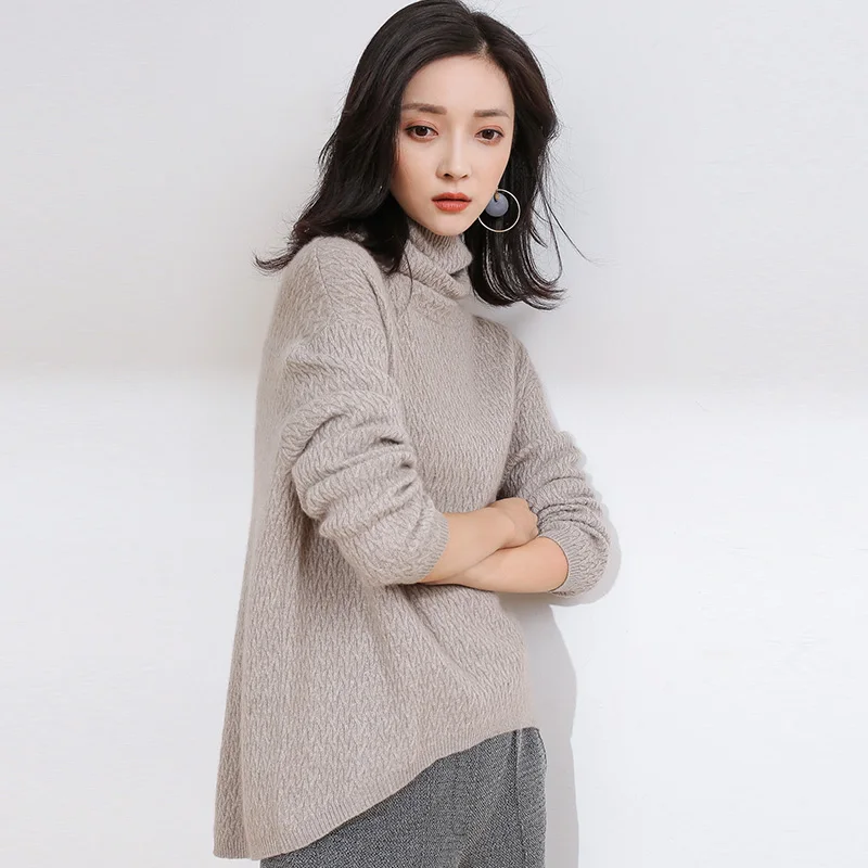 DILLY FASHION women loose pattern turtleneck knitted cashmere sweater- GML7284 | Женская одежда