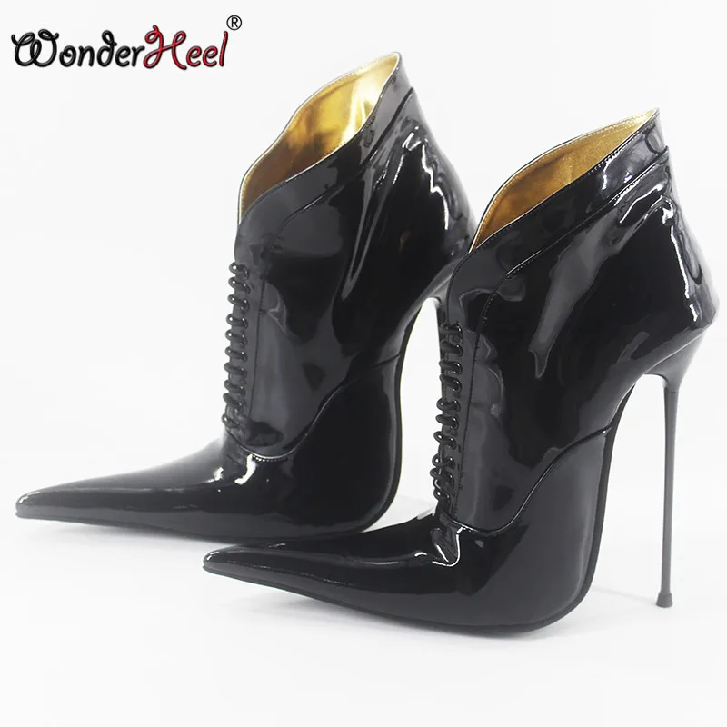 Wonderheel/Новинка Пикантные ботильоны из лакированной кожи на очень высоком тонком