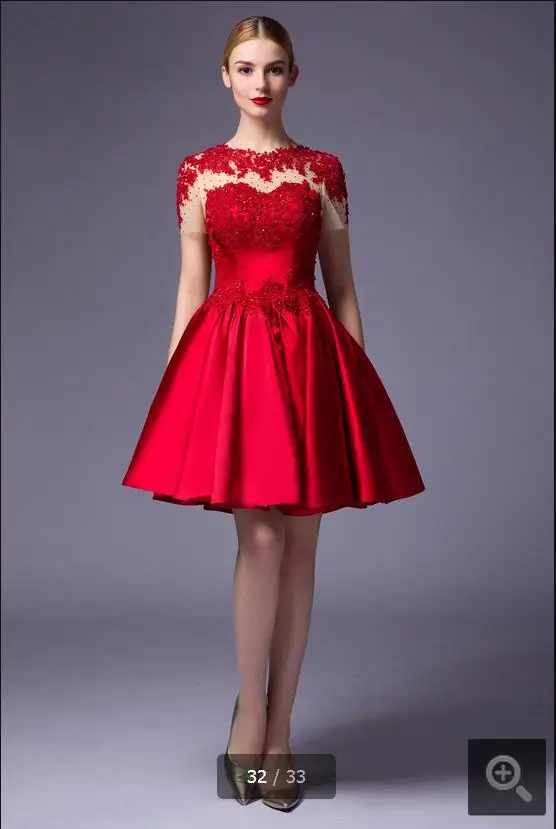 Бесплатная доставка недорогое Красное Кружевное атласное платье для выпускного