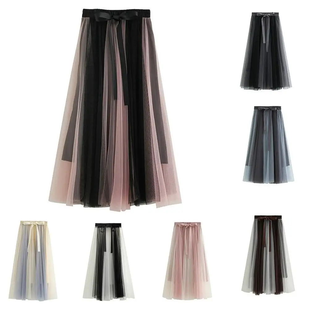 

Tulle Skirts Womens 2019 Summer Long Maxi Skirt Female Elastic High Waist Pleated Tutu Skirt Faldas Cortas Summer Skirt Ed