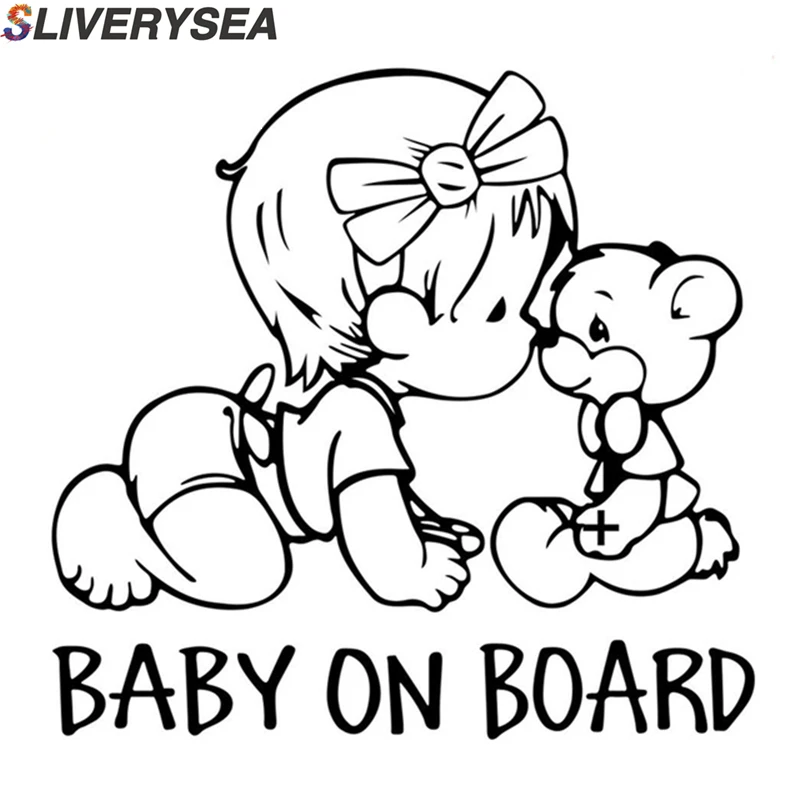 14*15cm BABY ON BOARD Lovely Bear Car Styling Decals Cartoon Vinyl Sticker Black/Silver #B1305 | Автомобили и мотоциклы