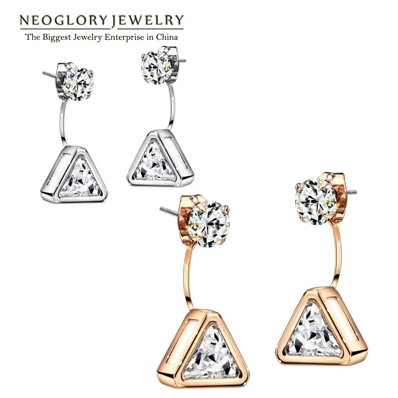 Neoglory Циркон Медь розовое золото Цвет мода двойной Висячие серьги для Для женщин