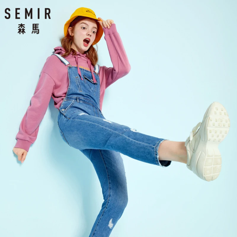 SEMIR женский джинсовый комбинезон из 100% хлопка с потертостями Облегающий потертой