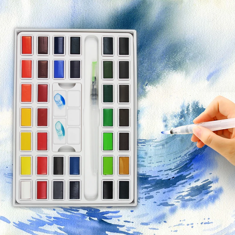 

Superior 12/24/36Colors Solid Water Color Paint Set With Water Paint Brush Portable Pigment For Art Supplies Artist Watercolor