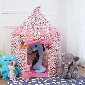 Pink Дворовые игры игрушка детская палатка 125*105 см складные детские палатки для девочек игровой домик с рисунком героев из мультфильма на открытом воздухе украшение в детскую комнату розового и голубого цвета - Цвет: Pink