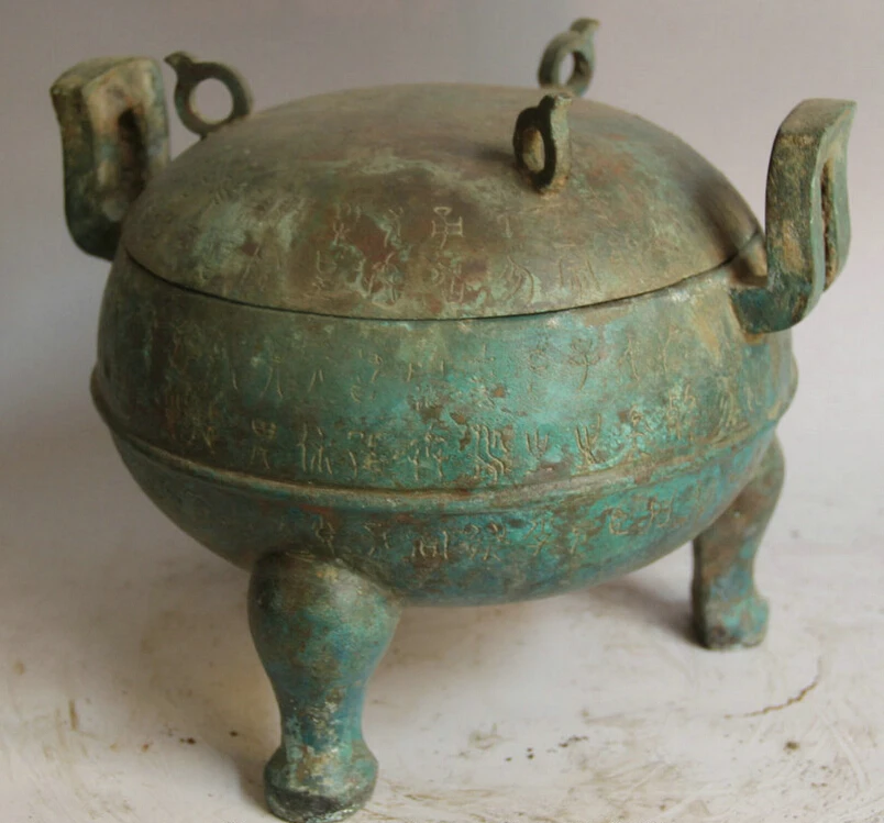 song voge gem S5913 10&quot Old Chinese Bronze Folk circular handle food word water vessel Pot Jar Crock | Дом и сад