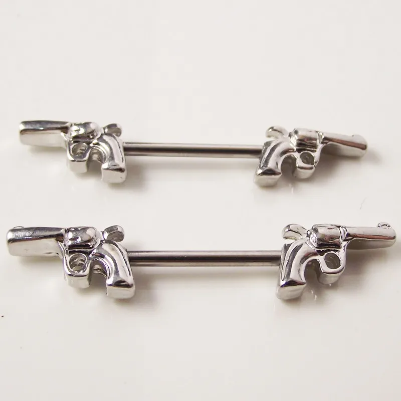 2piece 14G Punk Rock Sexy pistol Mamilo Nipple Rings Body Piercing Jewelry Double Gun Barbell ring Women Gift | Украшения и