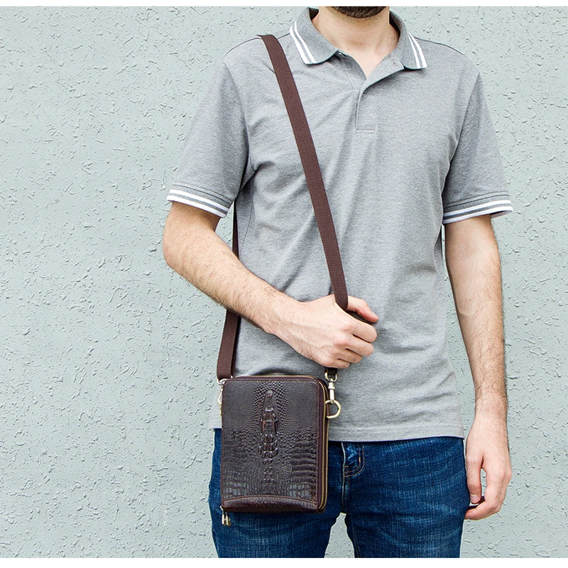 CONTACT'S Мужская сумка из крокодиловой кожи в винтажном стиле с отделением для