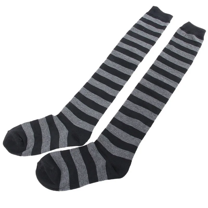 Dark grey Женские гольфы выше колена для девочек; длинные гольфы в полоску; 11 цветов - Цвет: Dark grey