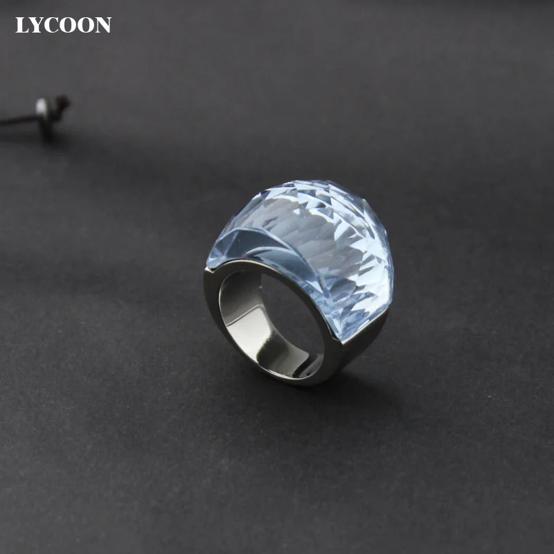 LYCOON 100% нержавеющая сталь 316L не меняющее цвет большое кристаллическое кольцо
