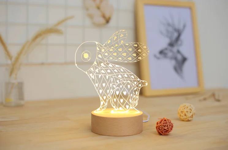 Креативный 3D ночник мультфильм Энтони Банни настольная Регулировка яркости лампы в форме кролика детская спальня крытый светильник