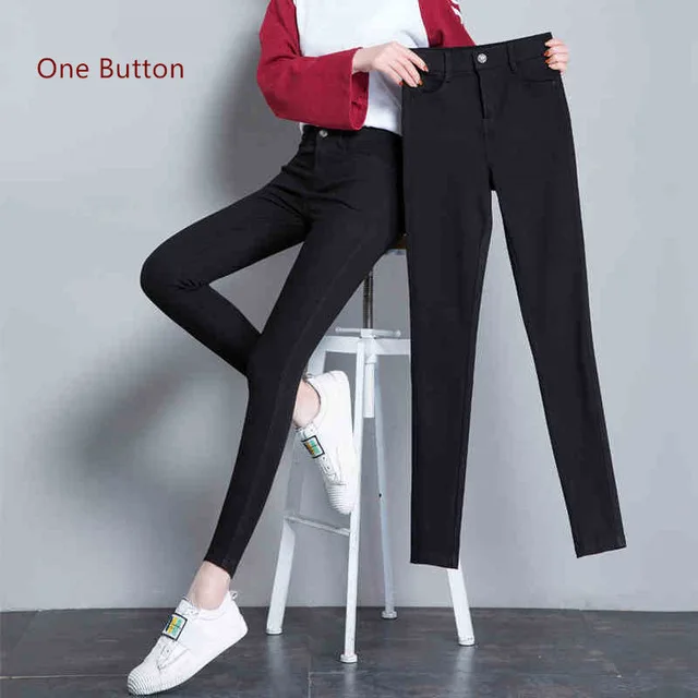 One Button Новое поступление модные высокие эластичные женские узкие джинсы зауженные брюки с высокой талией женские узкие брюки для девушек размера плюс - Цвет: One Button