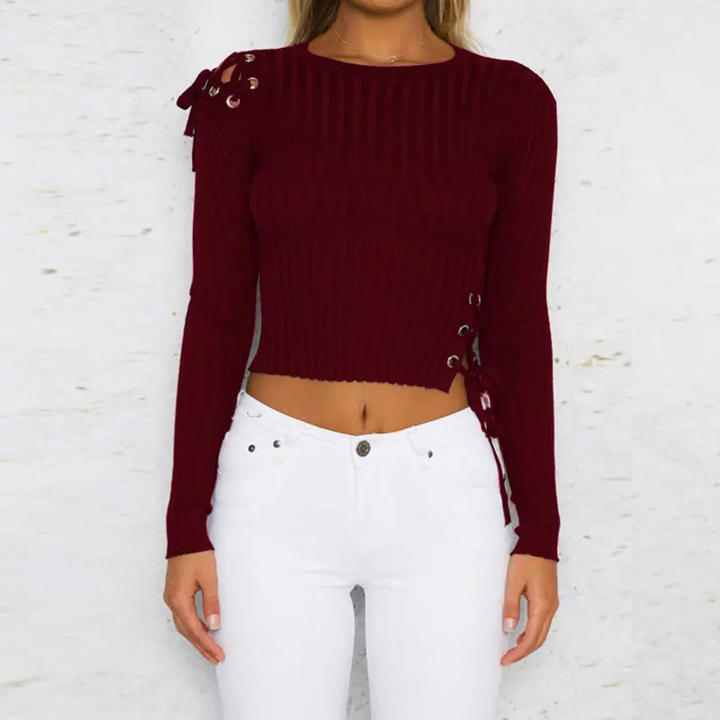 Женская трикотажная футболка с длинным рукавом Faroonee облегающая укороченная