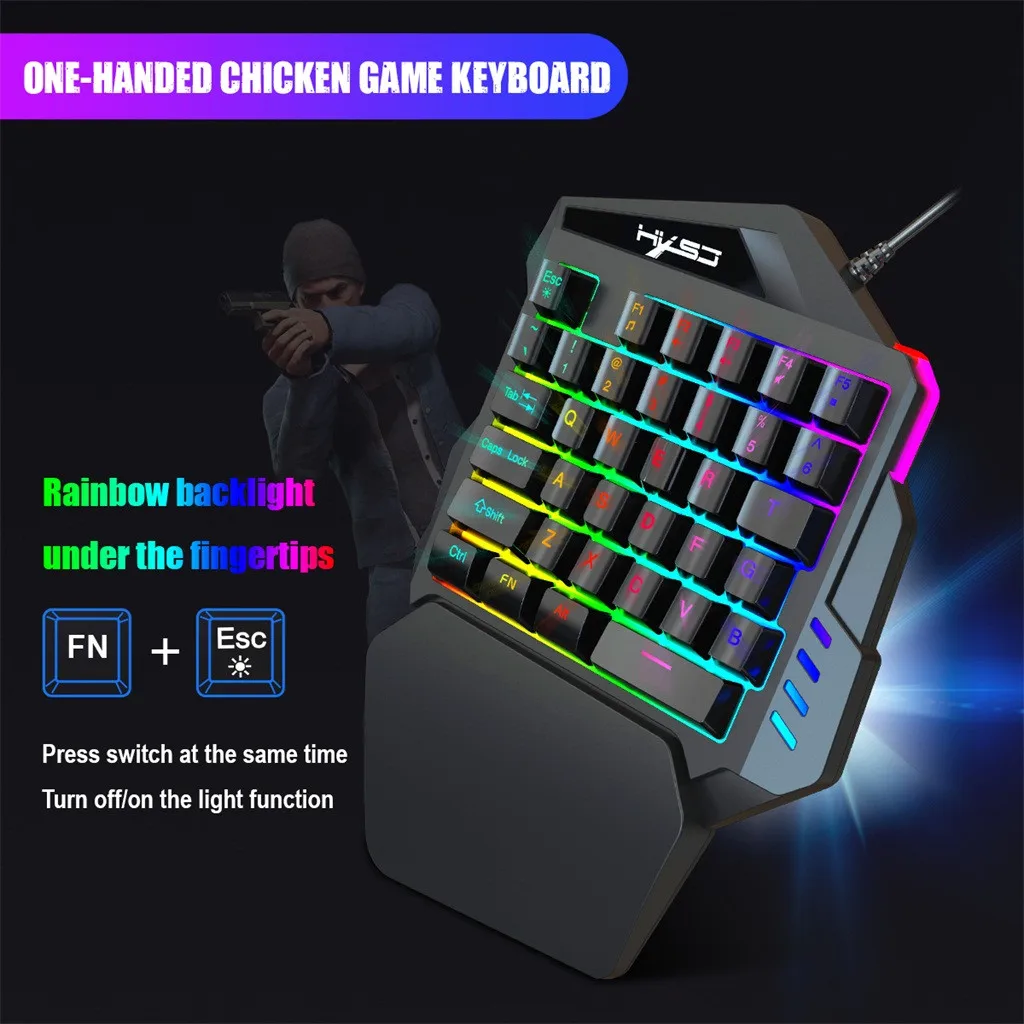 V100 Mini FN + ESC Кнопка Светодиодный ная подсветка для одной руки 35 клавиш мембранная