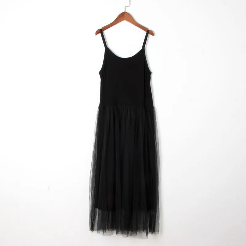 Женское Сетчатое платье на бретельках длинное составного кроя из органзы