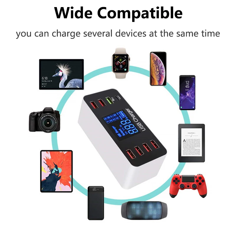 Многопортовое зарядное устройство USB с жк экраном быстрая зарядка QC 3 0 зарядный