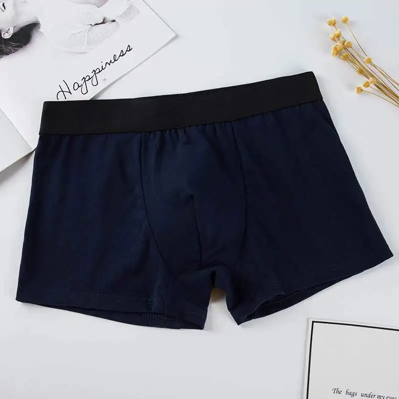Men's underwear solid color cotton underpants male casual boxer man shorts pants men big size panties - Цвет: Тёмно-синий