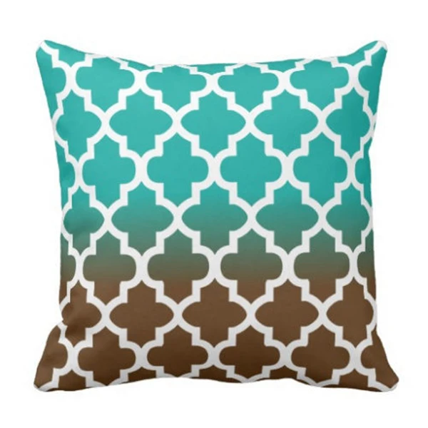 

Turquoise Brown Blend Quatrefoil Cushion Cover Geometric Teal Blue Throw Pillow Case Decorative Chair Covers Gift Two Sides 18"