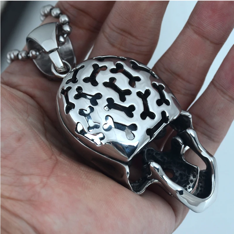 Ожерелье с подвеской в виде серебряного черепа готическом стиле большого