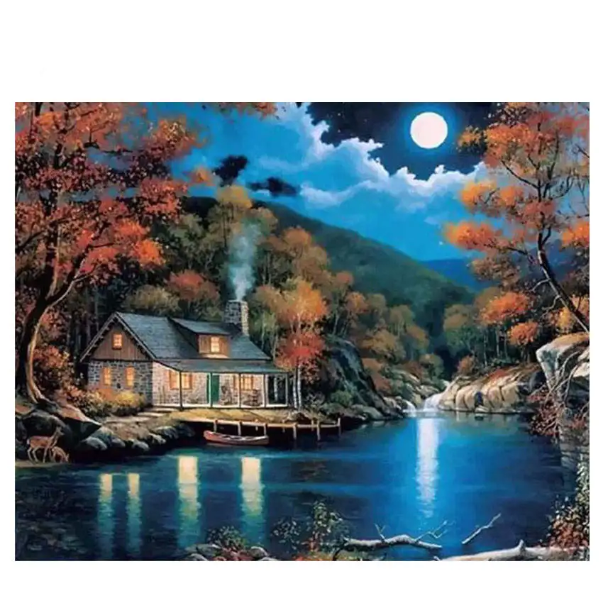 lake Painting Diy живопись по номерам, картины по номерам, Настенная картина, поезд Цифровая живопись маслом - Цвет: lake Painting
