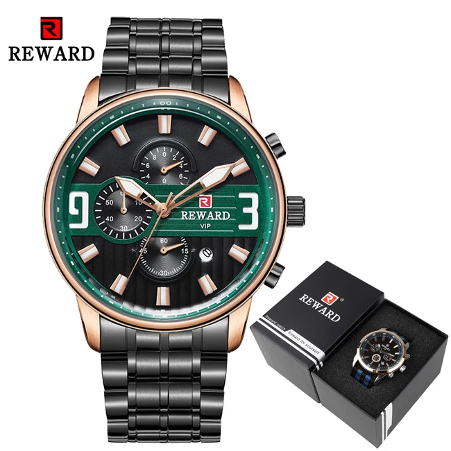 Rose-Black With Box Роскошные серебряные часы из нержавеющей стали, мужские спортивные часы, брендовые Кварцевые водонепроницаемые наручные часы с хронографом, мужские часы - Цвет: Rose-Black With Box