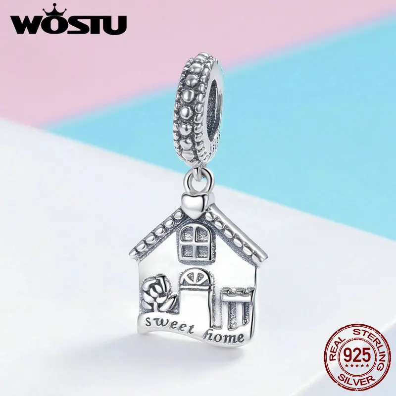 WOSTU Горячая продажа 925 стерлингового серебра сладкий дом Famliy Висячие Подвески