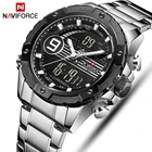 Мужские Аналоговые кварцевые часы NAVIFORCE, мужские цифровые часы с двойным дисплеем, модные повседневные спортивные наручные часы, мужские часы из нержавеющей стали