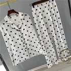 Летний новый женский пижамный комплект из ледяного шелка с длинными рукавами и принтом, удобная одежда для сна