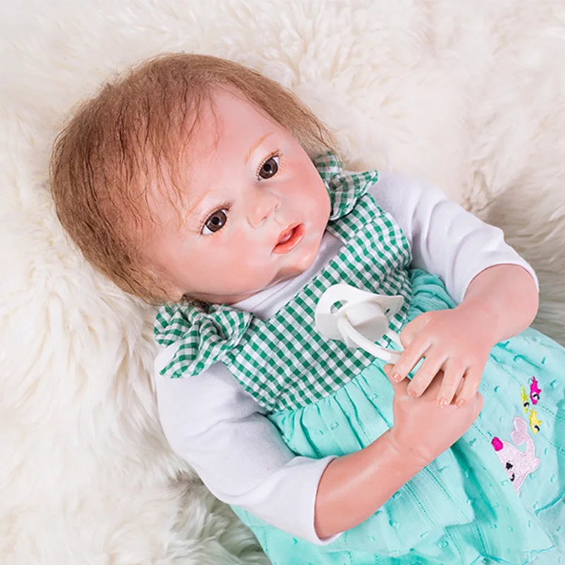 

46cm Reborn Doll with Cute Blue Skirt Magnetic Pacifier Lifelike Simulation Baby-reborn Doll Special Gift for Baby Girl