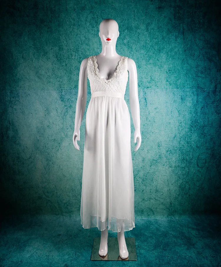 White Lace Women Chiffon Vintage Party Dress V-Neck Floor -Length Sleeveless Real/Original Photos Custom Made Dresses Vestidos | Женская