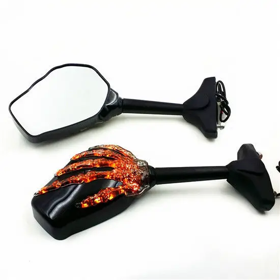 

Black Skull Turn Signal Integrated Racing Reaview Mirror Mir Motorcycle Custom