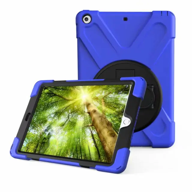 Для iPad 9,7 чехол детский безопасный противоударный защитный чехол резиновый ремешок подставка прочный жесткий чехол для A1822 A1823 A1893 - Цвет: Dark Blue