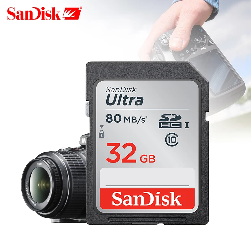 Карта памяти SanDisk Ultra, 128 ГБ, 80 МБ/с./с, класс 10, SD, SDHC, SDXC, SD карта, 32 ГБ, 16 ГБ, 64 ГБ, для камеры, поддержка официальной проверки